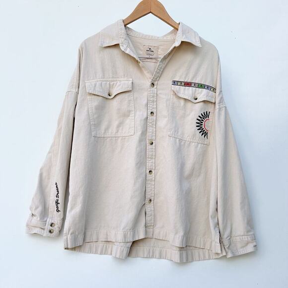 Rip Curl Women’s Embroidered Pacific Dreams Shacket Cream Button Down Large - Picture 4 of 11